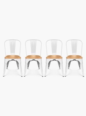 Pack 4 Sillas Tolix Asiento Madera Blanco