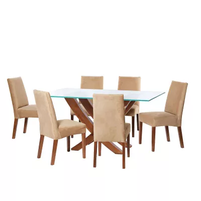 Juego De Comedor Alicante 6 Sillas Cadiz Tela Velvet Beige