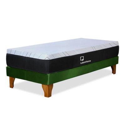 CAMA ZEN TOP SPRING  HYBRID TELA VELVET VERDE 1PZA