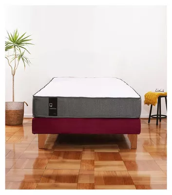 Cama Europea Zen Best 1.5 Plaza Colchon Resortes Base Dividida Tela Burdeo