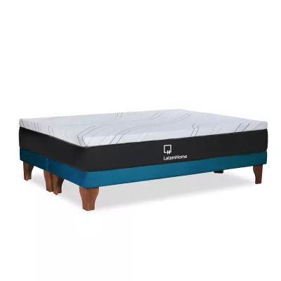 CAMA ZEN TOP SPRING  SOFT TELA AZUL PETROLEO KING