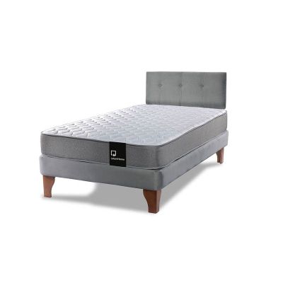 Imagen 2 del producto Cama Europea Zen Best 1.5 Plaza Colchon Resortes Base Dividida + Respaldo Tela Gris