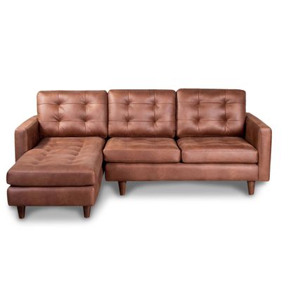 Sofa Seccional Izquierdo Napoles Cuero Kentucky Tabaco