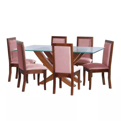 Juego De Comedor Alicante 6 Sillas Girona Tela Velvet Palo Rosa