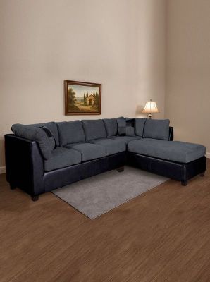 SECCIONAL PADUA DER PU NEGRO/TELA VELVET GRIS