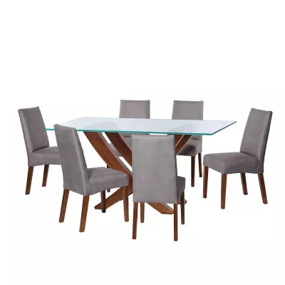 Juego De Comedor Alicante 6 Sillas Cadiz Cuero Kentucky Gris