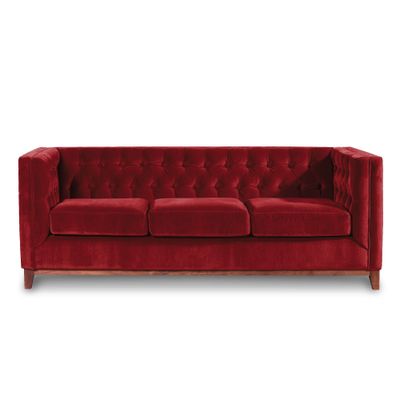 Sofá Roma 3 Cuerpos Capitoné Tela Velvet Burdeo