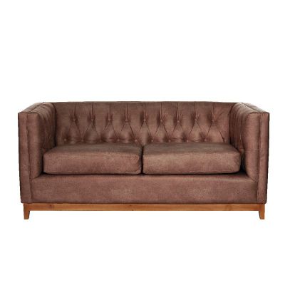 Sofa Roma 2 Cuerpos Capitoné Cuero Colorado Caramelo