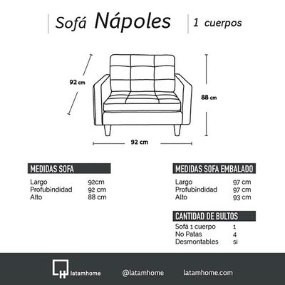Imagen 2 del producto Sofa Napoles 1 Cuerpo Tela Velvet Negro