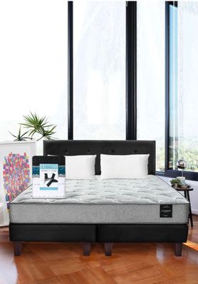 Combo Cama Cannon 2 Plazas Textil + Respaldo Tela Gris
