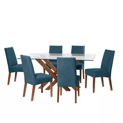 Imagen 1 del producto Juego De Comedor Merida 6 Sillas Cadiz Tela Velvet Azul Petroleo