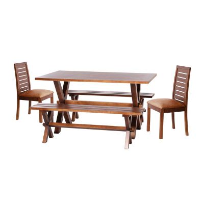 Juego De Comedor Sevilla 2 Sillas  Tenerife + 2 Bancas Cuero Kentucky Tabaco