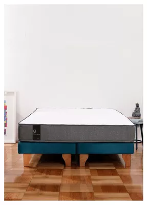 Cama Europea Zen Best 2 Plazas Colchon Resortes Base Dividida Tela Azul