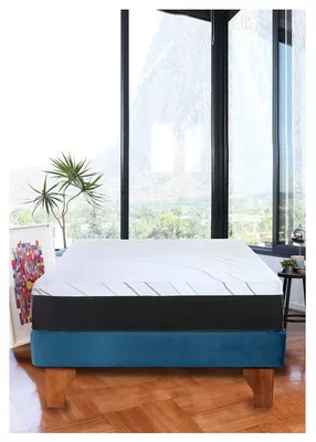 Imagen 1 del producto Cama Europea Zen Pro Colchon Resortes 1.5 Plaza Base Dividida Tela Azul Petroleo