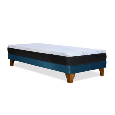 Imagen 2 del producto Cama Europea Zen Pro Colchon Resortes 1.5 Plaza Base Dividida Tela Azul Petroleo