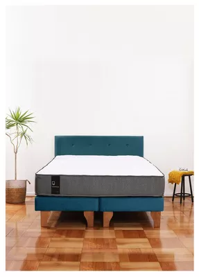 Cama Europea Zen Best 2 Plazas Colchon Resortes Base Dividida + Respaldo Tela Azul