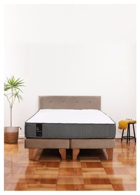 Cama Europea Zen Best 2 Plazas Colchon Resortes Base Dividida + Respaldo Tela Beige