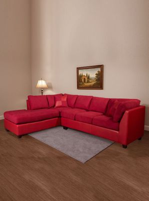SECCIONAL PADUA IZQ PU ROJO/TELA VELVET BURDEO