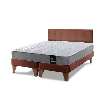 Imagen 2 del producto Cama Europea Zen Best 2 Plazas Colchon Resortes Base Dividida + Respaldo Tela Café
