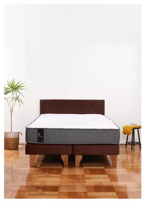 Cama Europea Zen Best 2 Plazas Colchon Resortes Base Dividida + Respaldo Tela Café