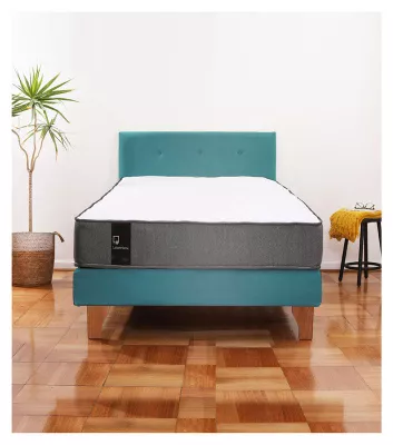 Cama Europea Zen Best 1.5 Plaza Colchon Resortes Base Dividida + Respaldo Tela Turquesa
