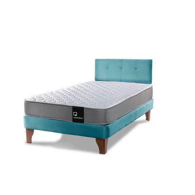 Imagen 2 del producto Cama Europea Zen Best 1.5 Plaza Colchon Resortes Base Dividida + Respaldo Tela Turquesa