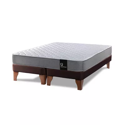 Cama Europea Zen Best 2 Plazas Colchon Resortes Base Dividida PU Café
