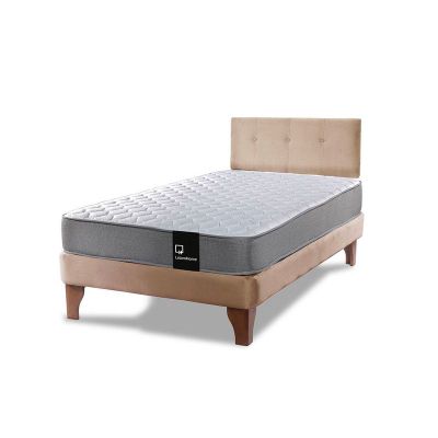 Imagen 2 del producto Cama Europea Zen Best 1.5 Plaza Colchon Resortes Base Dividida + Respaldo Tela Beige