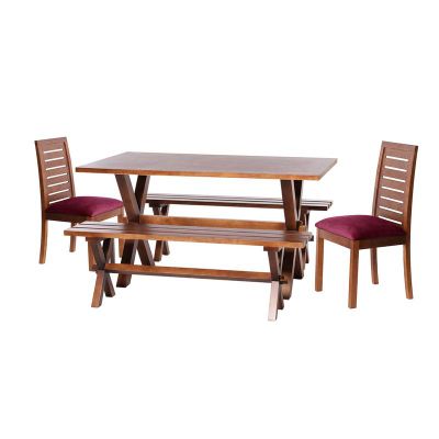 Juego De Comedor Sevilla 2 Sillas  Tenerife + 2 Bancas Tela Velvet Burdeo