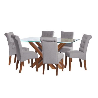 Juego De Comedor Merida 6 Sillas Oviedo Lino Gris Claro