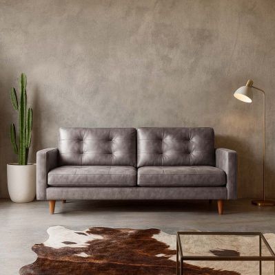 SOFA NAPOLES 3C CUERO KENTUCKY GRIS