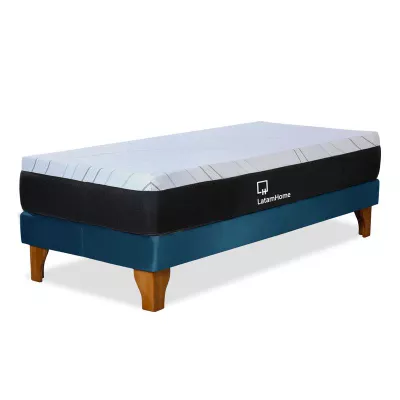 CAMA ZEN TOP SPRING SOFT TELA AZUL PETROLEO 1 1/2PZA