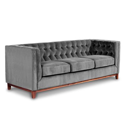 Imagen 2 del producto Sofá Roma 3 Cuerpos Capitoné Tela Velvet Gris