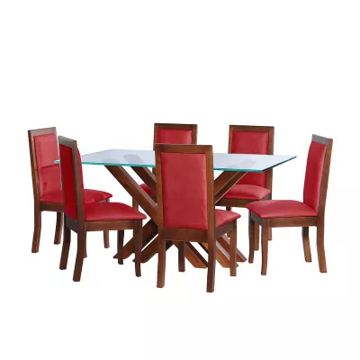 Juego De Comedor Merida 6 Sillas Girona Cuero Kentucky Rojo