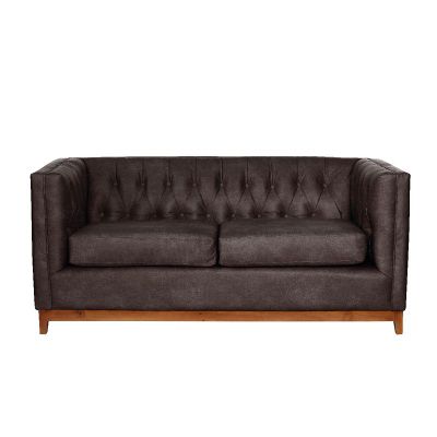 Sofa Roma 2 Cuerpos Capitoné Cuero Colorado Marron