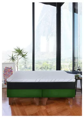 Cama Europea Zen Pro Colchon Resortes 2 Plazas Base Dividida Tela Verde