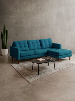 Sofa Chaiselong Der Napoles Tela Velvet  Azul Petroleo