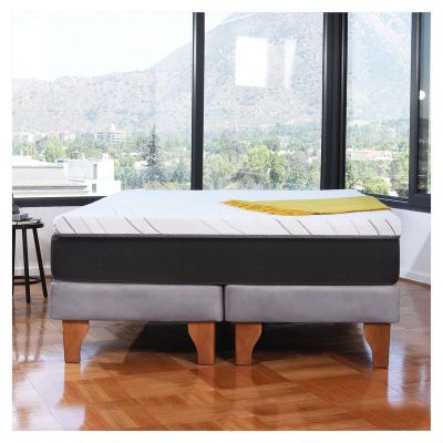 Cama Zen Top Spring  Hybrid Cuero Kentucky Gris 2Pza
