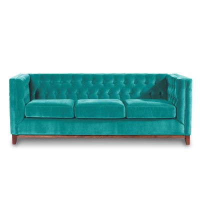 Sofá Roma 3 Cuerpos Capitoné Tela Velvet Turquesa
