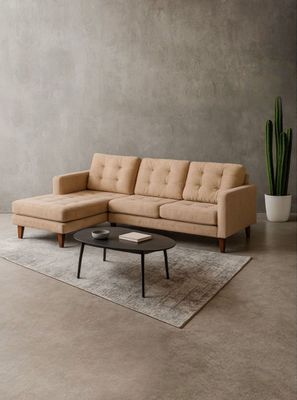Sofa Chaiselong Izq Napoles Tela  Velvet  Beige