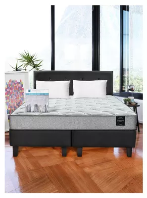 Combo Cama Cannon 2 Plazas Textil + Respaldo Tela Negro
