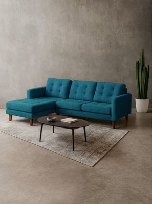 Sofa Chaiselong Izq Napoles Tela  Velvet  Azul Petroleo