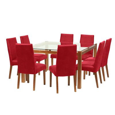 Juego De Comedor Barcelona 1400X1400 S/Cadiz Cuero Rojo