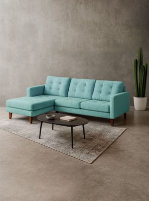Sofa Chaiselong Izq Napoles Tela  Velvet  Turquesa