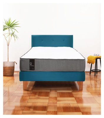 Cama Europea Zen Best 1.5 Plaza Colchon Resortes Base Dividida + Respaldo Tela Azul