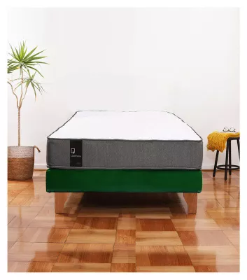 Cama Europea Zen Best 1.5 Plaza Colchon Resortes Base Dividida Tela Verde