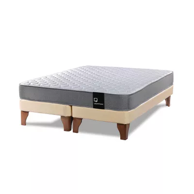 Cama Europea Zen Best 2 Plazas Colchon Resortes Base Dividida PU Beige