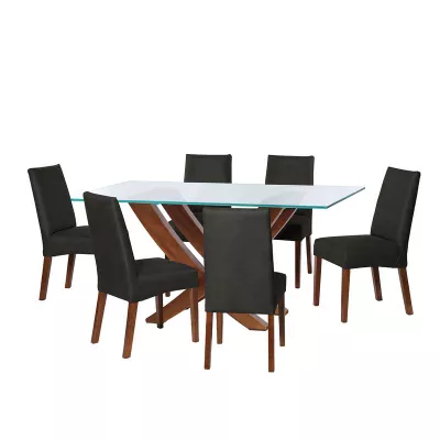 Juego De Comedor Alicante 6 Sillas Cadiz Cuero Kentucky Negro