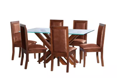 Imagen 1 del producto Juego De Comedor Merida 6 Sillas Girona Cuero Kentucky Cafe Claro