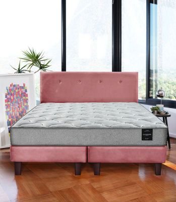 Combo Cama Cannon 2 Plazas Textil + Respaldo Tela Rosa